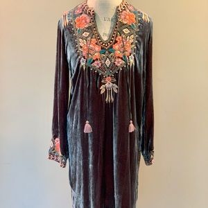 Johnny Was Maeve Velvet Trapunto Tunic Dress XS
